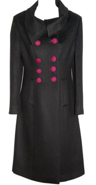 Black Cashmere Merino Wool Coat Calf Length