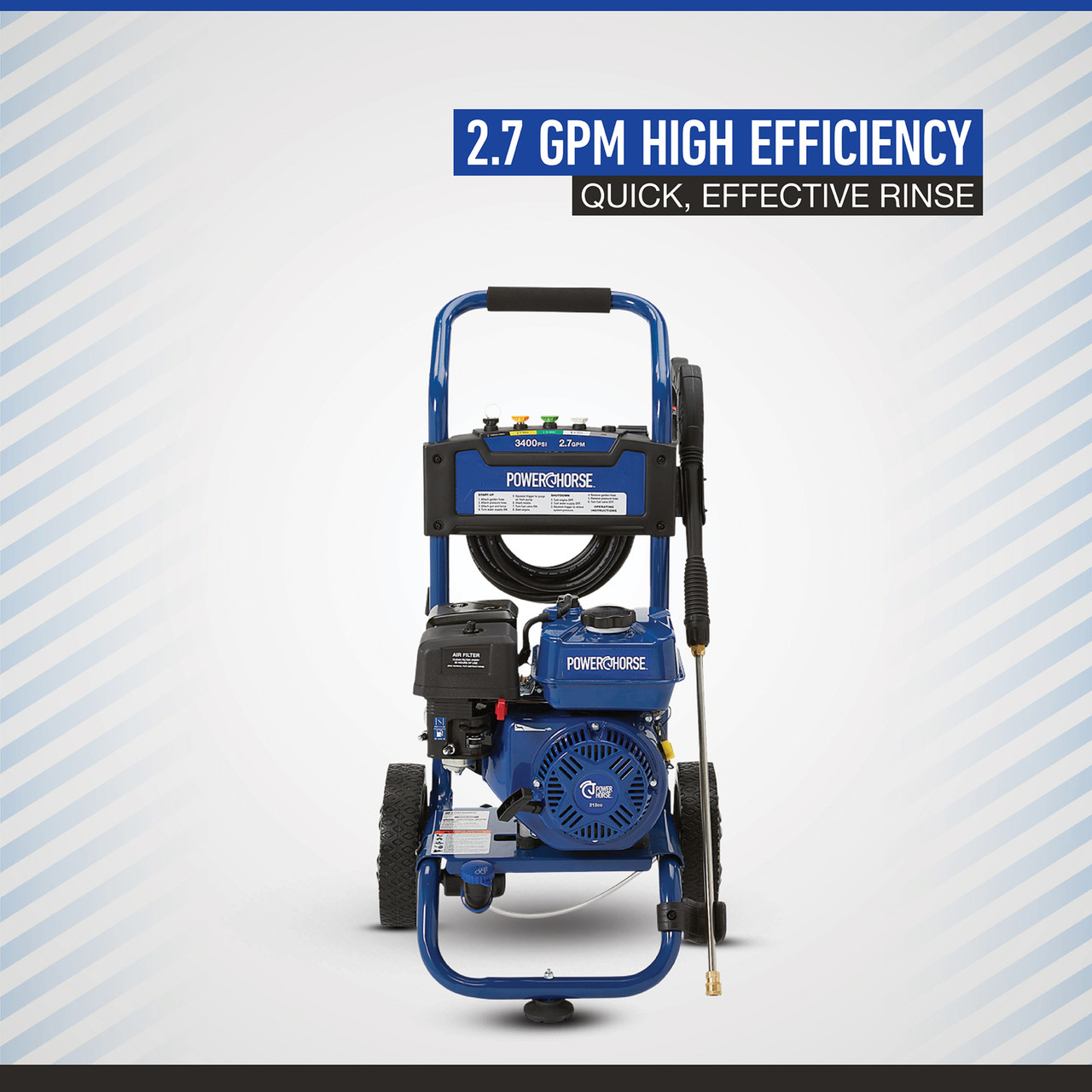 Powerhorse Gas Cold Water Pressure Washer, 3400 PSI, 2.7 GPM