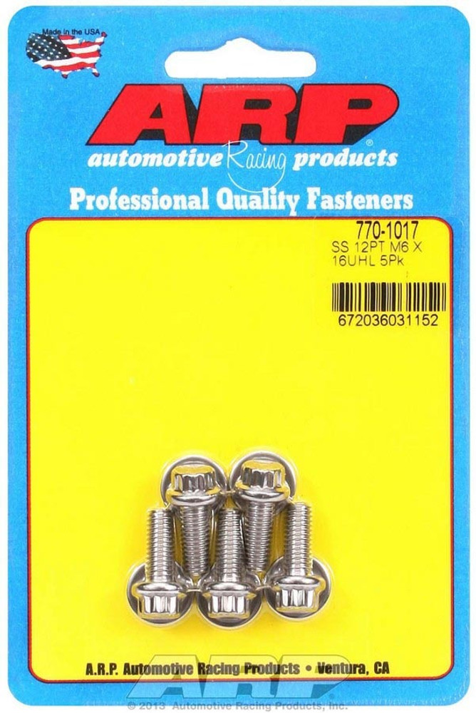 Arp S/S Bolt Kit - 12Pt. (5) 6Mm X 1.00 X 16 770-1017 Arp S/S Bolt Kit - 12Pt. (5) 6Mm X 1.00 X 16 770-1017
