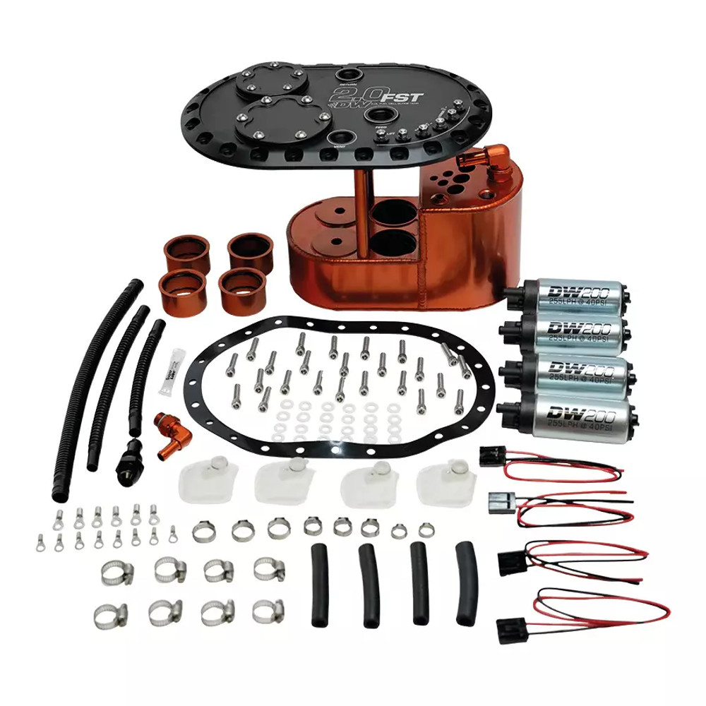 Deatschwerks 2.0L Staged Fuel Cell Su rge Tank with 4 DW200 Fu DWK6-201-20FST