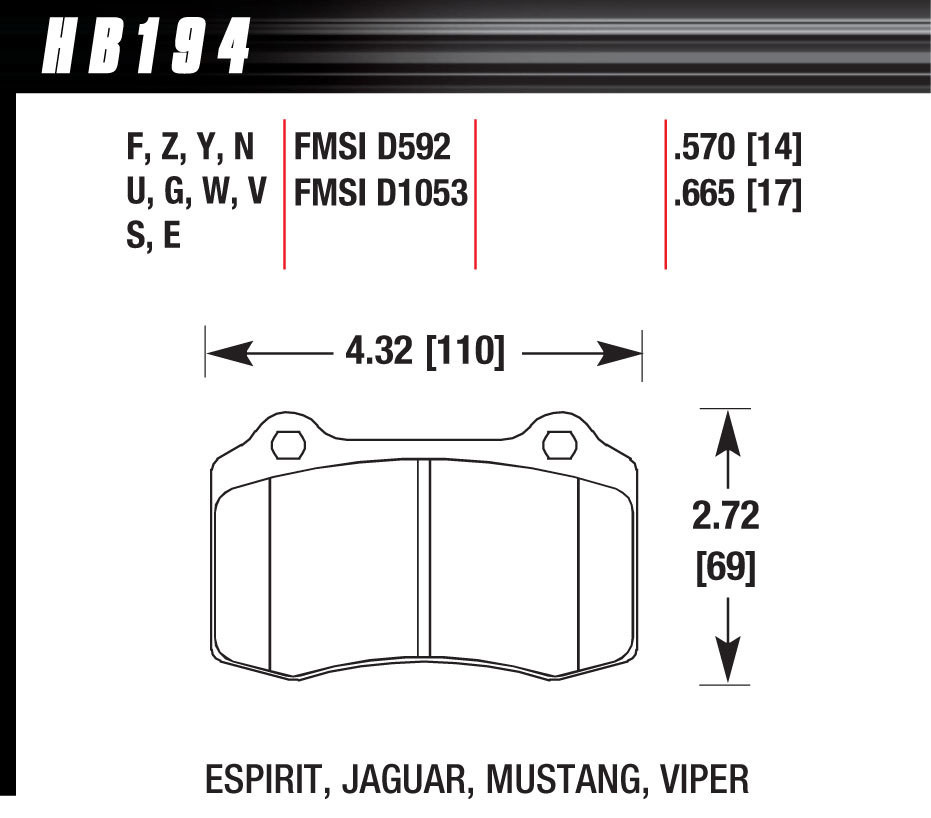 Hawk Brake Performance Street Brake Pad (4) HAWHB194Z570