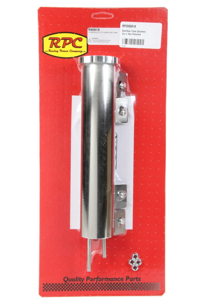 Racing Power Co-packaged Overflow Tank Stainless 2in x 10in Polished RPCR6081X