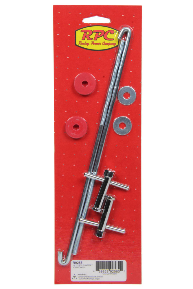 Racing Power Co-packaged Chrome 10In Battery Hold Tray J-Hook Style RPCR9258