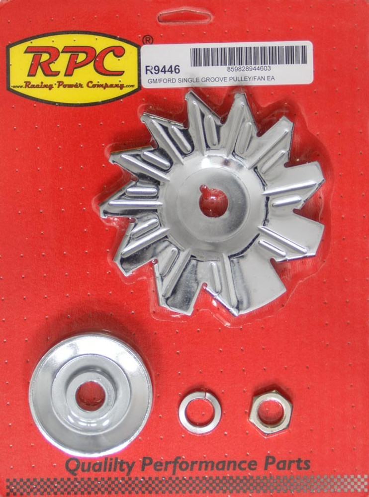 Racing Power Co-packaged SIngle Groove Alternator Pulley And Fan Chrome RPCR9446