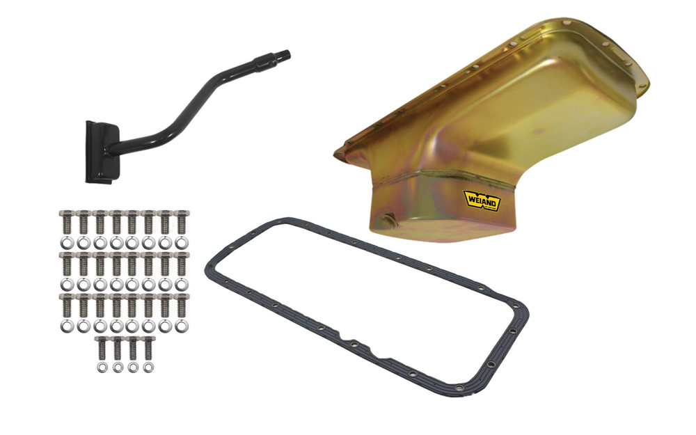 Weiand 7qt Oil Pan Kit BBM B/RB Zinc Finish Center Sump WEI5031WND