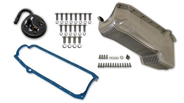 Weiand 4qt Alm Finned Oil Pan Kit SBC 58-79 Polished (WEI6500FWND)