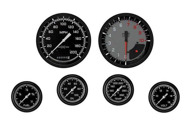 Classic Instruments Autocross Grey 6 Gauge Set 2-5/8 Full Sweep Ax351Gblf