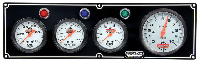 Quickcar Racing Products 3-1 Gauge Panel OP/WT/FP w/3-3/8in Tach Black QRP61-67423