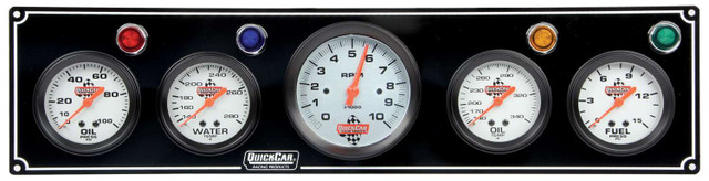 Quickcar Racing Products 3-1 Gauge Panel OP/WT/OP /FP w/3-3/8in Tach Black QRP61-67513