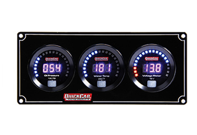 Quickcar Racing Products Digital 3-Gauge Panel OP/WT Volts QRP67-3017
