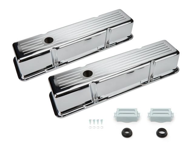 Racing Power Co-packaged SBC Aluminum Valve Cover Chrome Ball Milled Pair RPCR6130C