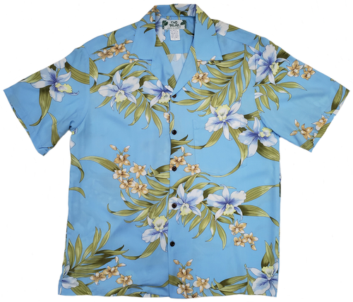 Pali Orchid - Blue - 100% Rayon Hawaiian Shirt