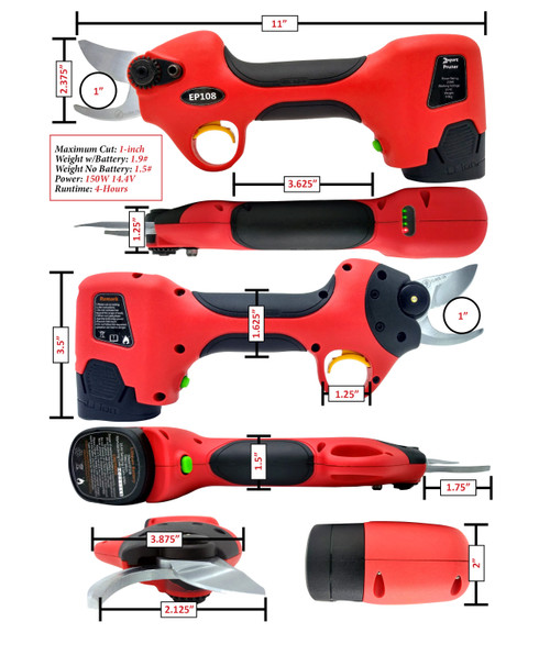 ePruner Cordless Battery Powered Electric Pruner, 1-Inch