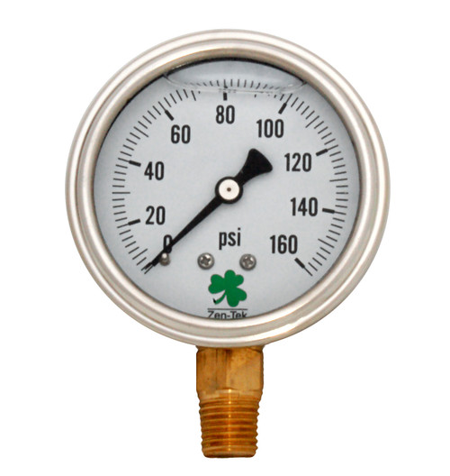 Glycerin Liquid Filled Pressure Gauge, 160 PSI