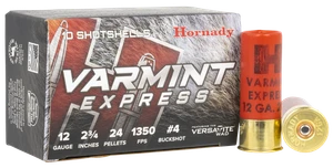 Hornady 86243 Varmint Express  12 Gauge 2.75" 4 Buck Shot 10 Per Box/ 10 Case                                                                                                                           