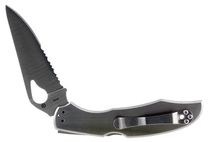 Spyderco BY03PS2 Byrd Cara Cara 2 3.75" Folding Drop Point, Part Serrated 8Cr13MoV SS Blade, Stainless Steel Handle, Includes Pocket Clip                                                               