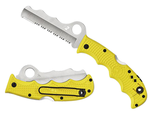 Spyderco C79PSYL Assist Salt Lightweight 3.68" Folding Part Serrated H2 Steel Blade/Yellow Bi-Directional Texturing FRN Handle Includes Glass Breaker/Pocket Clip                                       