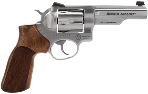 Ruger 1754 GP100 Match Champion Medium Frame 357 Mag 6rd 4.20" Satin Stainless Steel Half-Lug Barrel, Cylinder & Frame, Hogue Stippled Hardwood Grip, Transfer Bar Safety, Exposed Hammer               