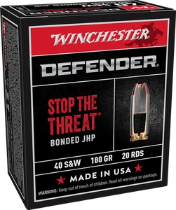Winchester Ammo S40SWPDB1 Defender  40S&W 180gr Bonded Jacket Hollow Point 20 Per Box/10 Case                                                                                                           