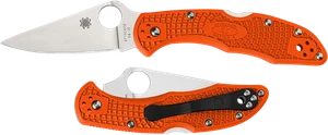 Spyderco C11FPOR Delica 4 Lightweight 2.88" Folding Plain Satin VG-10 SS Blade/Orange Bi-Directional Texturing FRN Handle Includes Pocket Clip                                                          