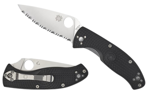Spyderco C122PSBK Tenacious Lightweight 3.39" Folding Part Serrated Satin 8Cr13MoV SS Blade/Black Bi-Directional Texturing FRN Handle Includes Pocket Clip                                              