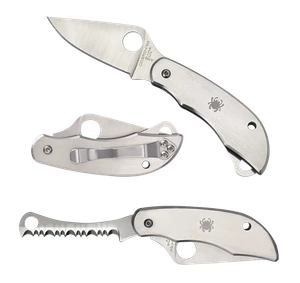 Spyderco C176P&S Clipitool  Silver Stainless Steel Folding 8Cr13MoV SS 4.57"/4.59" Long Part Serrated Blade Stainless Steel Handle Features Screwdriver/Opener                                          