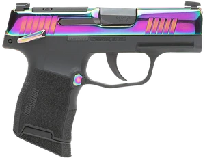 Sig Sauer 365380RBTMS P365  Micro-Compact 380 ACP 10+1 3.10" Black Carbon Steel Barrel, Rainbow Titanium Optic Ready/Serrated Slide, Black Steel Frame w/Rainbow Accents, Black Polymer Grips           