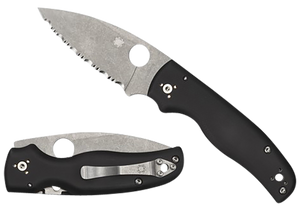 Spyderco C229GS Shaman  3.58" Folding Serrated Stonewashed CPM S30V SS Blade/ Black Textured G10 Handle Includes Pocket Clip                                                                            