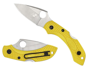 Spyderco C28PYL2 Dragonfly 2 Salt 2.25" Folding Plain Stonewashed H1 Steel Blade/ Yellow Textured FRN Handle Includes Pocket Clip                                                                       