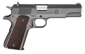 Springfield Armory PBD9108L 1911 Mil-Spec Defender Legacy 45 ACP 7+1 5" Satin Stainless Match Grade Barrel, Black Parkerized Serrated Carbon Steel Slide & Frame w/Beavertail, Checkered Wood Grip      