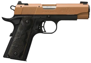 Browning 051896490 1911-22 Black Label Compact Frame 22 LR 10+1, 3.63" Matte Stainless Steel Barrel, Copper Cerakote Serrated Slide, Matte Black Polymer Frame w/Beavertail, Black Laminate Wood Grip   
