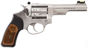 Ruger 5765 SP101  22 LR 8rd 4.20" Satin Stainless Steel Barrel, Cylinder & Frame, Black Rubber w/Wood Insert Grip, Transfer Bar Safety, Exposed Hammer                                                  