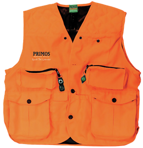 Primos 65702 Gunhunter's Hunting Vest Large Blaze Orange Features Compass & LED Light                                                                                                                   