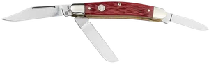 Boker 110855 Stockman Traditional Medium Clip Point/Sheepsfoot/Spey Plain D2 Steel Blade Red Jigged Bone Handle                                                                                         