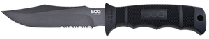 S.O.G SOGM37NCP Seal Pup  4.75" Fixed Clip Point Part Serrated Powder Coated AUS-8A SS Blade Black w/Raised Diamond Pattern GRN Handle Includes Lanyard/Sheath                                          