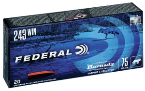 Federal V243VM75 Varmint & Predator  243Win 75gr Hornady V-Max 20 Per Box/10 Case                                                                                                                       