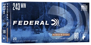 Federal 243AS Power-Shok  243Win 80gr Jacketed Soft Point 20 Per Box/10 Case                                                                                                                            