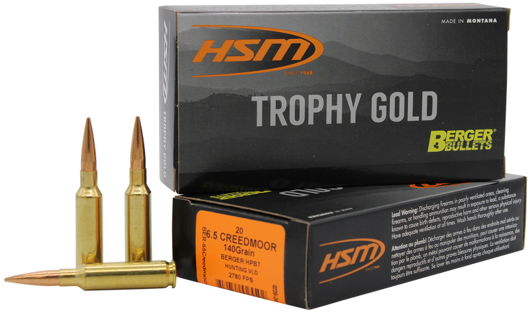HSM 65CREEDMOOR140VLD Trophy Gold Extended Range 6.5 Creedmoor 140 gr Berger Hybrid Tactical Open Tip Match 20 Per Box/ 25 Case                                                                         