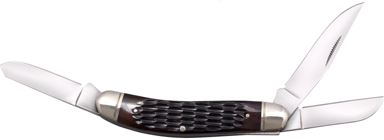 Cold Steel CSFLGSTKMJ Gentleman's Stockman 2"/2.10"/2.50" Folding Clip/Sheepsfoot/Spey Plain 8Cr13MoV SS Blade/Brown Jigged w/Polished Bolsters Bone Handle                                             