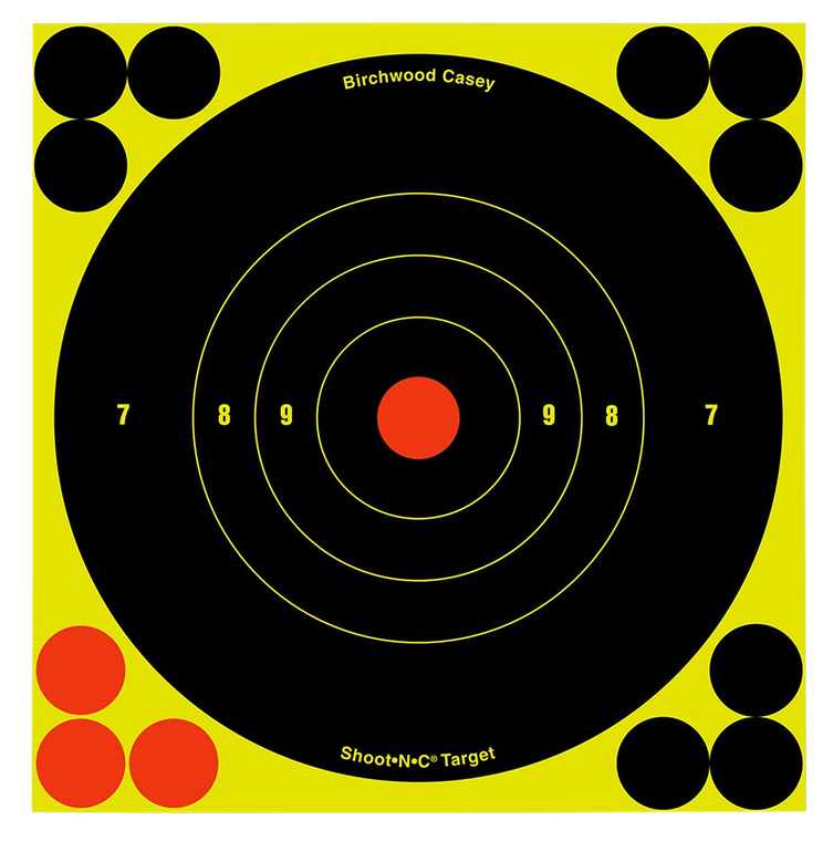 Birchwood Casey 34550 Shoot-N-C Reactive Target Self-Adhesive Paper Black/Yellow/Red 6" Bullseye 60 Pack                                                                                                