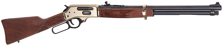 Henry  Side Gate  360 Buckhammer 5+1 20" Blued Barrel, Polished Brass Rec, American Walnut Furniture, Adj. Sights                                                                                       