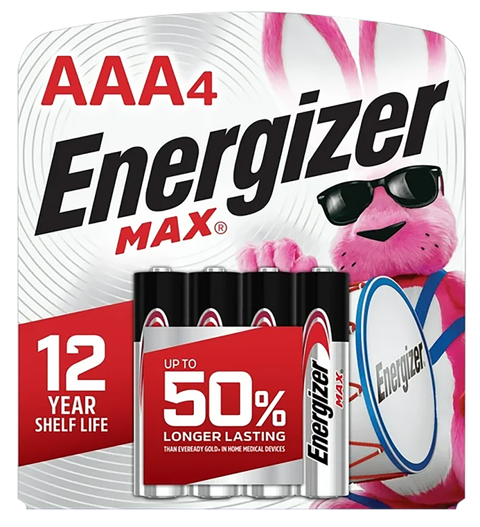 Energizer E92BP4 AAA Max Black/Silver 1.5V Alkaline Qty (4) Single Pack                                                                                                                                 