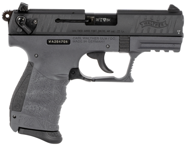 Walther Arms 5120765 P22 Q 22 LR 10+1 3.42" Black Steel/Threaded Barrel, Matte Black Tenifer Serrated/Steel Slide & Tungsten Gray Polymer Frame w/Picatinny Rail, Black Interchangeable Backstrap Grips 