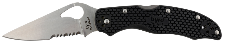 Spyderco BY01PSBK2 Byrd Harrier 2 Lightweight 3.36" Folding Part Serrated 3Cr13MoV SS Blade Black  Textured FRN Handle Includes Pocket Clip                                                             