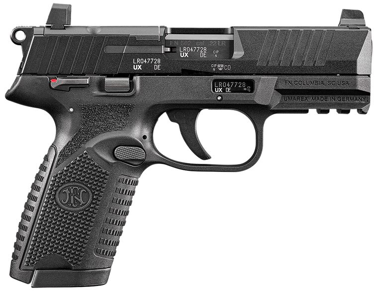 FN 66101013 502 MRD Full Size 22 LR 10+1 4" Black Target Crown Steel Barrel/Black PVD Optic Ready/Serrated Slide/Black Polymer Frame w/Accessory Rail/Black Textured Polymer Grips Ambidextrous         