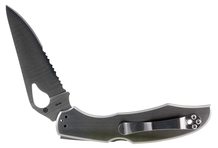 Spyderco BY03PS2 Byrd Cara Cara 2 3.75" Folding Drop Point, Part Serrated 8Cr13MoV SS Blade, Stainless Steel Handle, Includes Pocket Clip                                                               