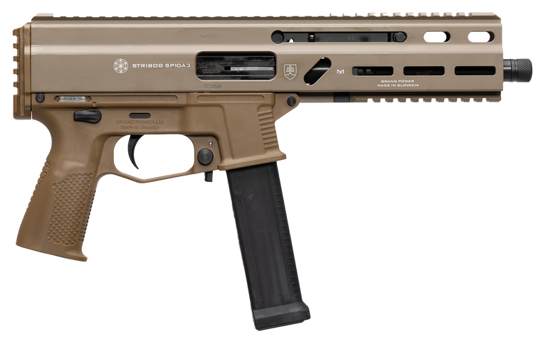 Grand Power 197892004800 SP10A3 Stribog 10mm Auto 20+1 8" Black Threaded Barrel, Flat Dark Earth Aluminum Picatinny Rail Receiver, FDE Polymer Grip, Thread Protector                                   