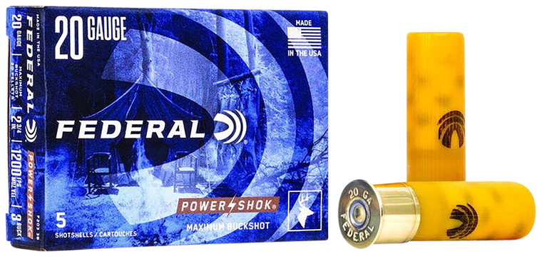 Federal F2033B Power-Shok Magnum 20Gauge 2.75" 20Pellets 1oz 3BuckShot 5 Per Box/50 Case                                                                                                                