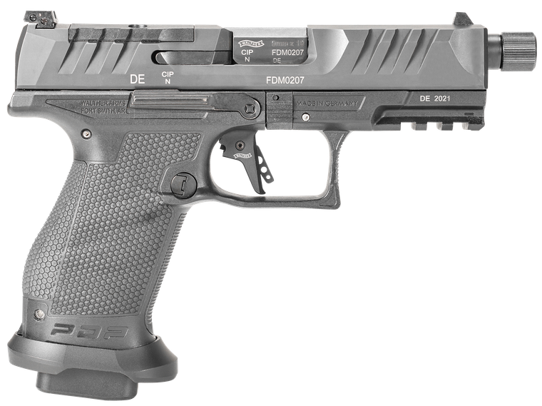 Walther Arms 2858151 PDP Compact Pro 9mm Luger 4.60" 10+1 Threaded Barrel Flared Magwell Black Steel Slide with Front Serrations & Optics Cut Performance Duty Textured Black Polymer Grip              