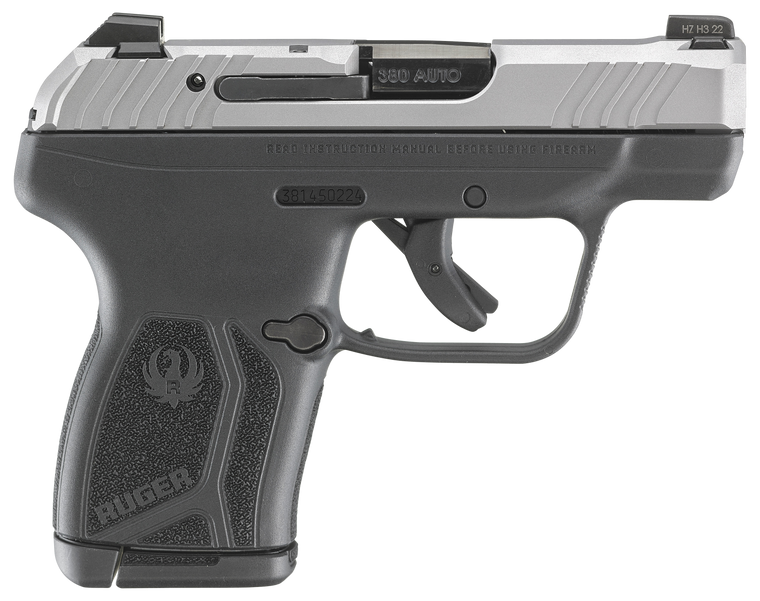 Ruger 13744 LCP Max  Compact 380 ACP 10+1 2.80" Black Oxide Steel Barrel, Matte Stainless Serrated Slide, Black Polymer Frame w/Serrated Trigger Guard w/Black Nylon Grip                               